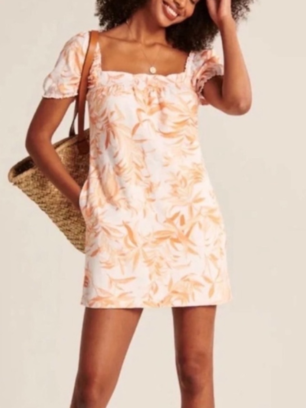 Abercrombie & Fitch Linen Blend Puff Sleeve Tropical Print Mini Dress Sz S
